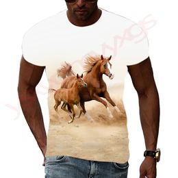 Été tendance cheval hd motifs hommes t-shirts décontractés 3d imprimé hip hop harajuku personnalité rond les t-shirts