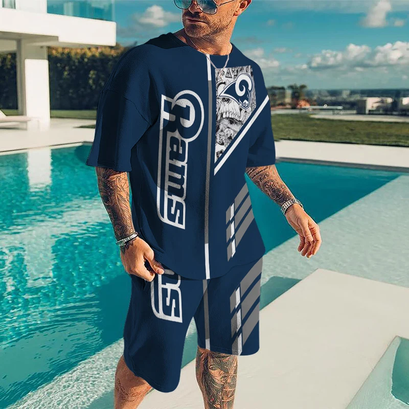 Summer Trend Men's Suit Casual Beach Rugby Printed Tracksuit 3D Printing Short Sleeve Suit Oversize O Neck T Shirt 2 Piece Set
