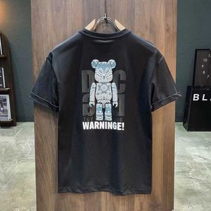 Verão na moda marca violento urso impressão puro algodão manga curta camiseta para masculino versão coreana e elegante magro