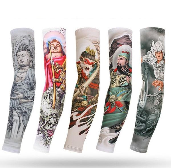 Calentador de brazo de seda de hielo de moda de verano Unisex Deporte al aire libre Anti-UV Mangas de tatuaje falso Motocicleta Senderismo Brazo Mangas protectoras de medias Tatuaje temporal