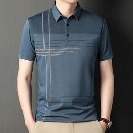 Zomer Trendy Print Korte Mouw Poloshirt Voor Mannen Business Casual Revers Knop Zak Comfortabele T-shirt Ropa Hombre 240301