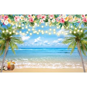 Zomer tropische bloem Aloha Fotografie achtergrond Hawaii Seaside strand Palm Tree Flamingo Party Birthday Foto Achtergrond Custom