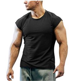 Zomer t -shirt bodybuilding spiertank heren oneck solide kleur casual sport mouwloos shirt mannelijke training fitness tops 220526