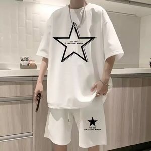 Zomer T-shirt Set Men Star Printing Pure Cotton Tracksuit 2-delige sets Outfits Man Sportswear Hip Hop Streetwear S-5XL 240415