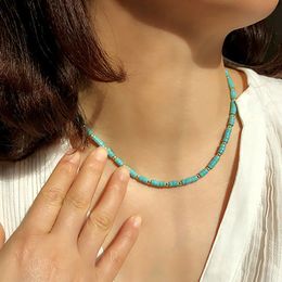 Collier de perles en pierre Turquoises d'été, perles de rocaille rondes, ras du cou pour femmes, chaîne de clavicule, bijoux à la mode
