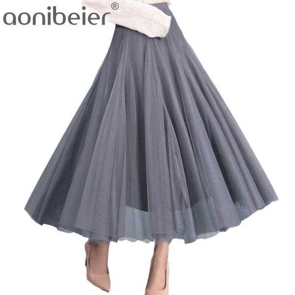 Été deux couches maille grande balançoire jupe mode élégante plissée robe de bal Elstic taille haute rose Maxi cheville 210604