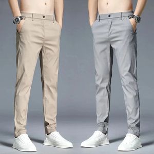 Pantalones informales de verano de verano Pantalones de seda elástica delgada Sports Sports Moda Fashion Coreano Negro Caki Green 240513