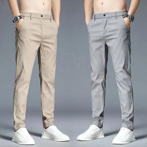 Zomer ultradunne heren Casual broek slanke rechte elastische ijs zijden sport joggingbroek mode Koreaans zwart kaki groen 240415