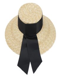 Sommer Unisex handgemachte Stroh Flat Top Caps Frauen große breite Krempe Sonnenhut mit Schleife Strand Kappen Sonnenschutz3200800
