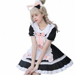 Verano unisex encantador lolita falda de una pieza negro blanco traje de cosplay 18-24 edad criada dres 100% poliéster café trabajo traje u2pf #