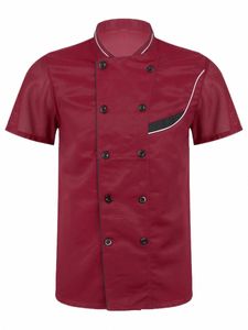 Verano Unisex Hombres Mujeres Manga corta Butt Chef Coat Tops Camisetas Uniformes de camarero Hotel Restaurante Cocina Ropa de trabajo Top L3LP #