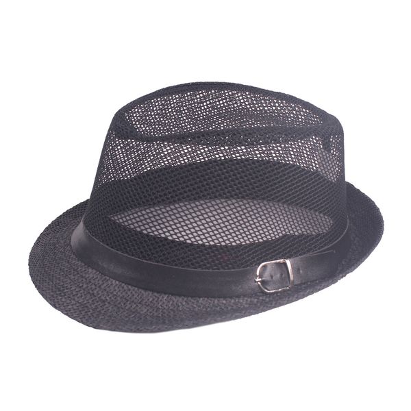 Été unisexe papier paille Jazz chapeau à bord court maille Fedora chapeau avec boucle de ceinture fête plage casquette chapeau de soleil pour hommes femmes