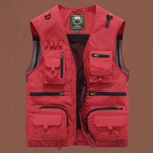 Été déchargement vêtements de travail hommes US tactique randonnée pêche gilet photographe gilet maille Cargo sans manches veste outils poche 5XL plusieurs poches