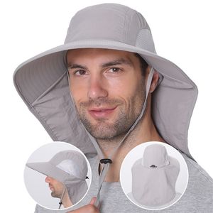 Été UPF50 soleil pour femmes hommes respirant maille seau avec rabat de cou extérieur Long large bord randonnée pêche chapeaux 220526