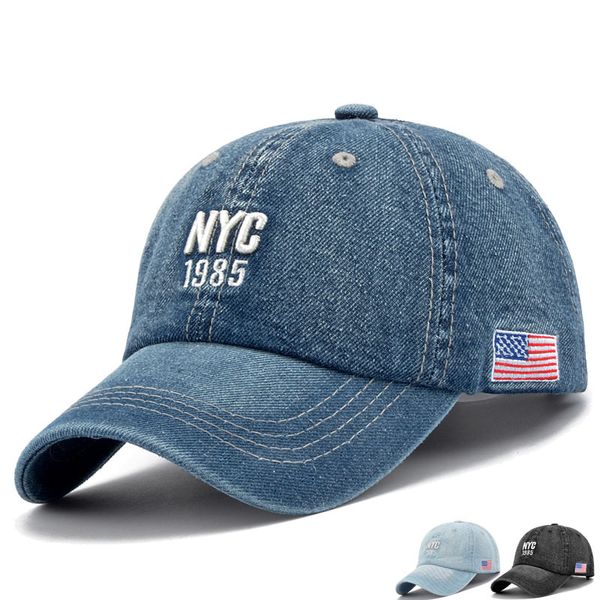 Summer USA Flag Baseball Hat Fashion Sports Ajustement Hip Hop Dada Hat NYC LETTRE DE LETTRE DE DENIM LAVED CAS CAS CAS