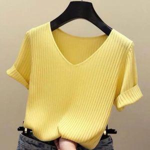 Pounchage en V V femme tricot en V Summer des femmes à manches courtes Chauffeur de tricots Slim Fit Casual