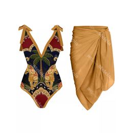 Zomervakantie jurken v nek zwemkleding mode kokosboom geprinte zwempak vintage bandage strandkleding voor dame