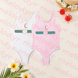 Zomervakantie Kid Swimwear Baceless One Piece One Piece Swimsuit Girl Swimwear Letter Print Children Bathing Suit