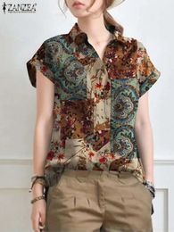 Blusa Floral Vintage de verano ZANZEA para mujer, Tops estampados de manga corta, camisa bohemia holgada informal, Blusas con cuello de solapa Retro 240226