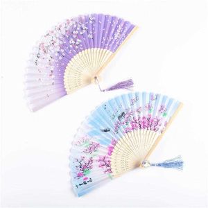 Zomer vintage vouwen bamboe fan voor partij gunst Chinese stijl hand gehouden bloem fans dans bruiloft decor DAW175