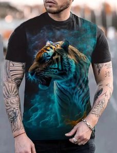 T-shirt à manches courtes pour hommes, Vintage, imprimé Lion en 3D, à la mode, vêtements surdimensionnés, Streetwear, été