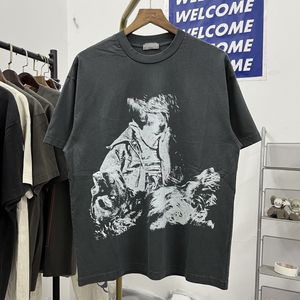 T-Shirt manches courtes homme femme, estival et Vintage, imprimé Graffiti lavé, endommagé, en coton de haute qualité, 24ss
