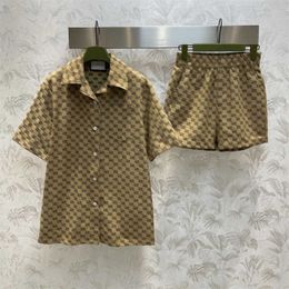 Summer Vintage de dos piezas Camisas de mujer pantalones cortos de estampado completo GOLO COLLAR JACQUEL