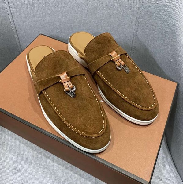 Summer Walk Charms Pantoufles en daim embellies Lora PIANA Mules Chaussures à bout fermé Chaussures en cuir véritable à enfiler décontractées pour femmes Chaussures de créateurs de luxe 8899ess