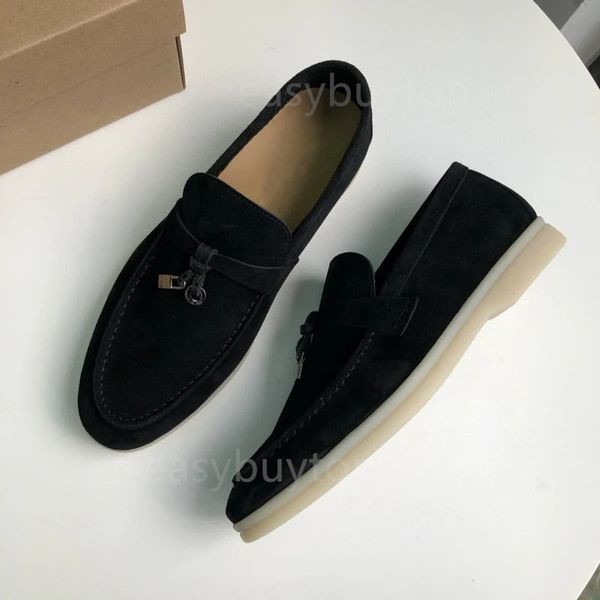 Summer Walk Charms en daim mocassins Abricot Abricot Low Top Geatine Le cuir Général Hommes décontractés Slip sur les graisses Femmes Designers de luxe Loro Piano Randonnée Tennis Flat Shoe