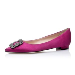 Chaussures de marche d'été pour femmes, sandales de ballet tendance, ballerines plates, gris fuchsia foncé, boucle de bijou en satin, ornées de ballerines classiques à bout pointu, boîte de chaussures de danse