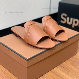 Summer Walk slipper slides genuine leather open toe casual shoes slip on flats beach outdoor mules women's Luxury Designer factory footwear with box