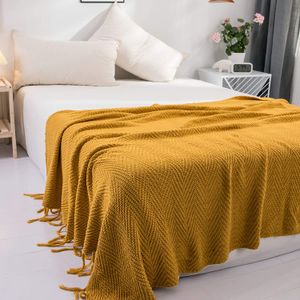 Zomer Wave Stripe Throw Deken Schattig Kwastje Home Decoratieve Gebreide Sofa Bed Plaid Comfy Office Outdoor Warm Dekens