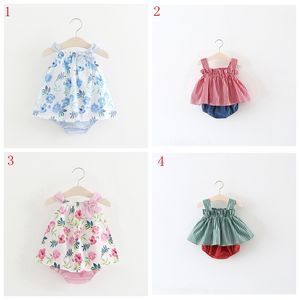 Vêtements d'été nouvelle fille rayures cravate papillon robe imprimer bébé fille robe gilet + pantalon court doux robe Style tenues