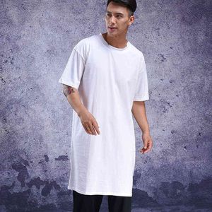 Zomer dragen persoonlijkheid lange half-mouwen t-shirt onderste shirt korte mouw los over de knie mannen 210629