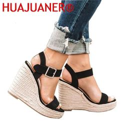 Zomerwedge sandalen mode weefplatform plus maat hoge hak sandalia's dikke bodem retro open teen dames schoenen 240428