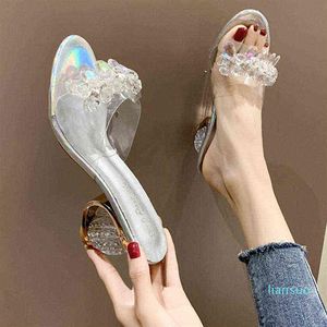 Sandalias de cuña de verano para mujer, zapatillas sexis de cristal transparente con tacones altos, zapatillas de cristal, zapatos de moda