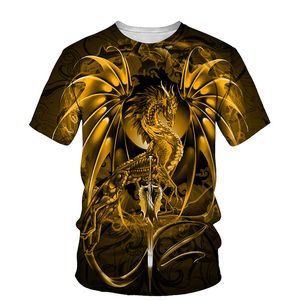 Summer West Dragon imprimé en 3D pour hommes, col O, manches courtes, style 3D, t-shirt décontracté pour hommes