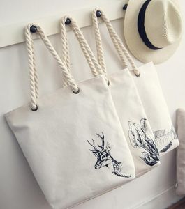 Zomer witte canvas handtas mode verse kleur printen dame meisjes handtassen schoudertas casual bolsa boodschappentassen