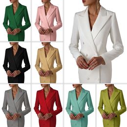 Zomer witte dubbele breasted vrouwen lange blazer jurk dames prom avond gasten formele slijtage op maat gemaakt