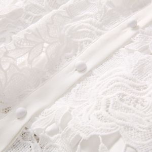 Zomer witte bloemen kanten riem jurk met lange mouwen kraagknoppen met eencasual jurken met één borsten S4A250412