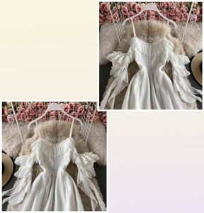 Zomer witte lange jurk sexy off-shoulder strapless backless ruche strandjurken elegante dames maxi vintage gewaad 2106029913480