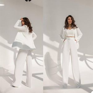 Été Blanc Mère de la Mariée Pantalon Costume Femmes Dames Formelle Soirée Tuxedos Travail Porter Pour Le Mariage 2 pcs249p