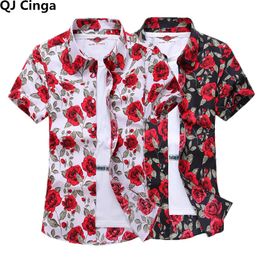 Summer White imprimé à manches courtes pour hommes Hawaii Rose Flower Shirts Hawaiian Vacation Camise Chemise Big Size S7xl 240415