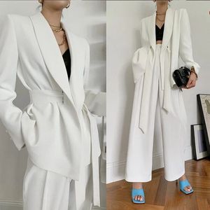 Costume Blazer d'été blanc pour femmes, ensemble pantalon ample pour mère de la mariée, Robe de soirée, tenue de mariage, 2 pièces