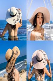 Summer Wide Big Brim Sun Hats Letters Floppy Straw Hats para mujeres Protección de UV Panamá Beach Hats Ladies CapeAU4264457