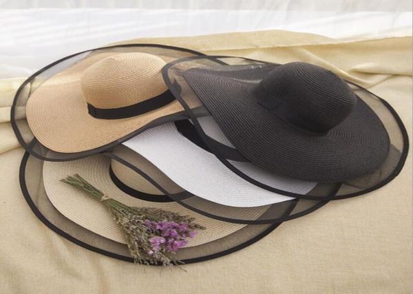 Sombreros de paja de ala ancha de verano Sombreros grandes para el sol para mujeres Protección UV Panamá floppy Sombreros de playa Sombrero con lazo para mujer Protección solar vacaciones T4953832