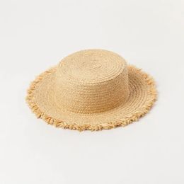 Zomerzwijg rathoeden voor vrouwen en mannen Boheemse Tassel Raffia Beach Sun Hat Casual Ladies Flat Top Panama Caps 240423