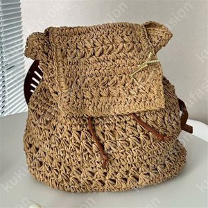 Été femme Designer paille sac à dos herbe tresse sacs à dos de luxe boucle d'or Bookbag homme sac à dos vacances Casaul sac de plage