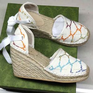 Été femme plate-forme sandale Designer mode sandales compensées broder toile en cuir véritable femmes chaussures de plage avec sac à poussière