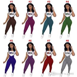 Zomer Women 2 Two Pieces Pants Set Designer Slim Patroon Gedrukt T-shirt met korte mouwen en Suspender Jumpsuit Suit Sportwear